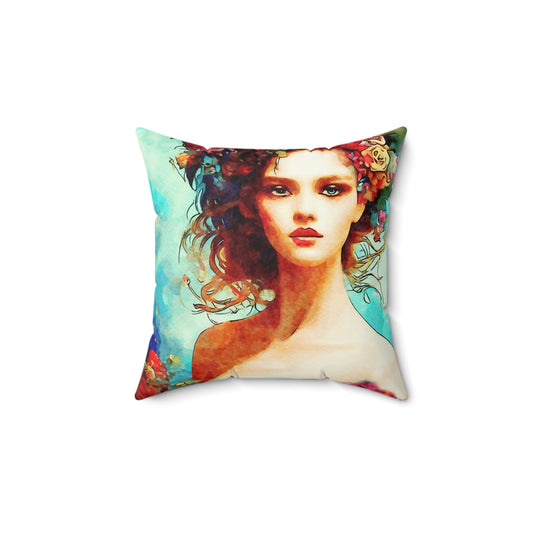Pillow Cover - Summer Vibes Art with Beautiful Girl on Aqua Background by Fairyhill Studio