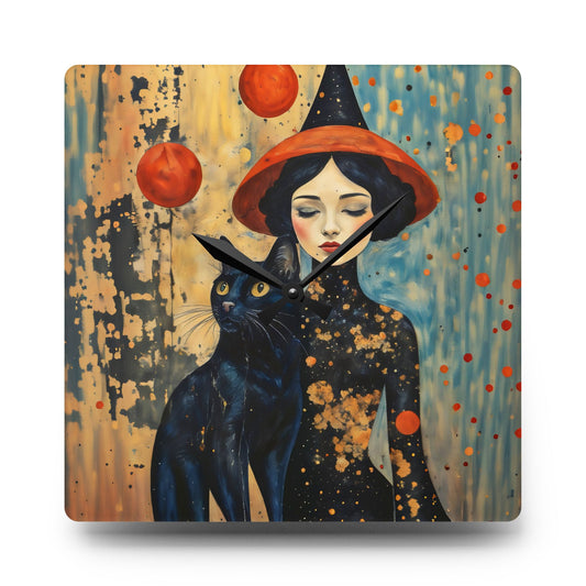Red Moon Witch  Acrylic Wall Clock