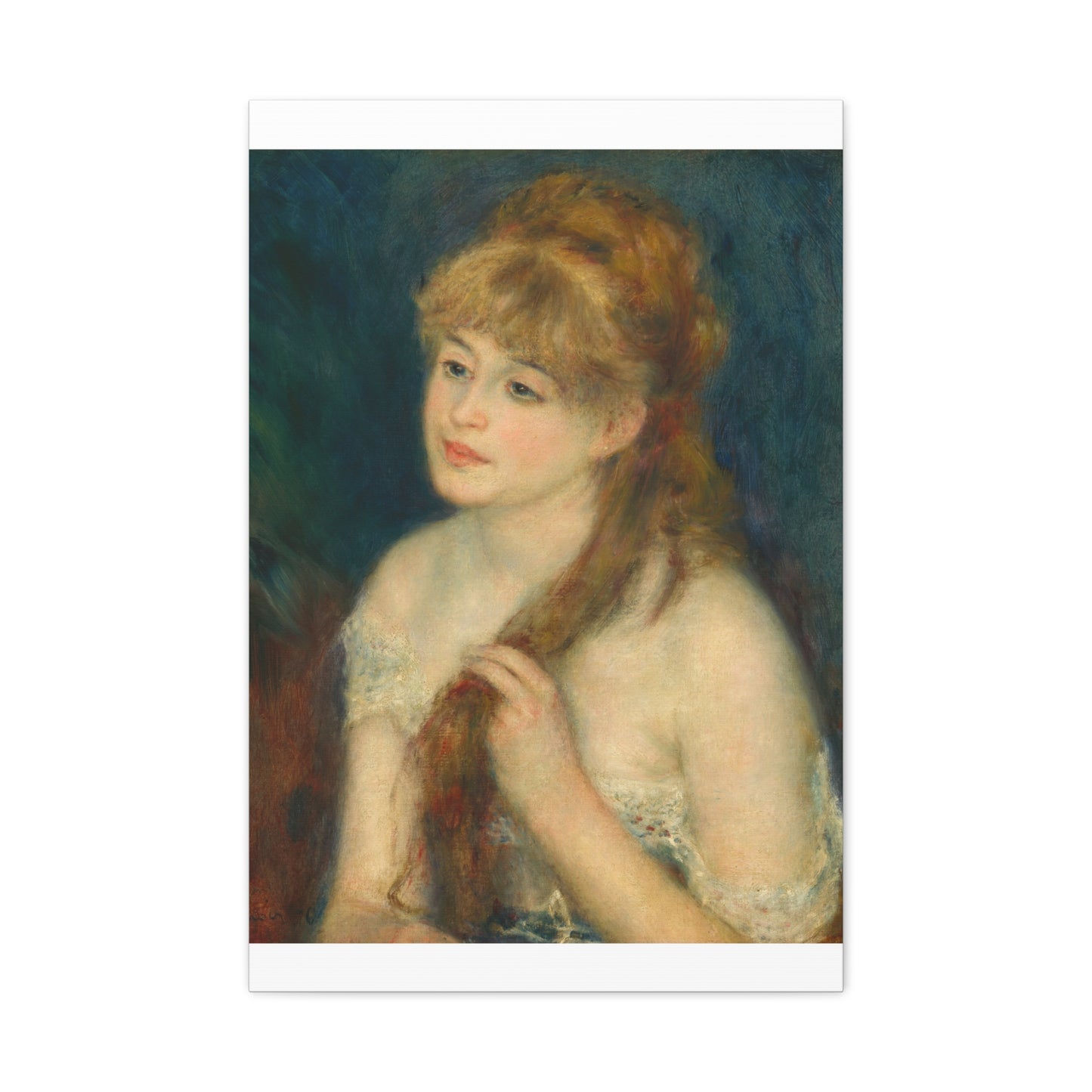 Canvas Art -   Young Woman Braiding Her Hair by Auguste Renoir, 1876 , Stretched Matte 1 25"