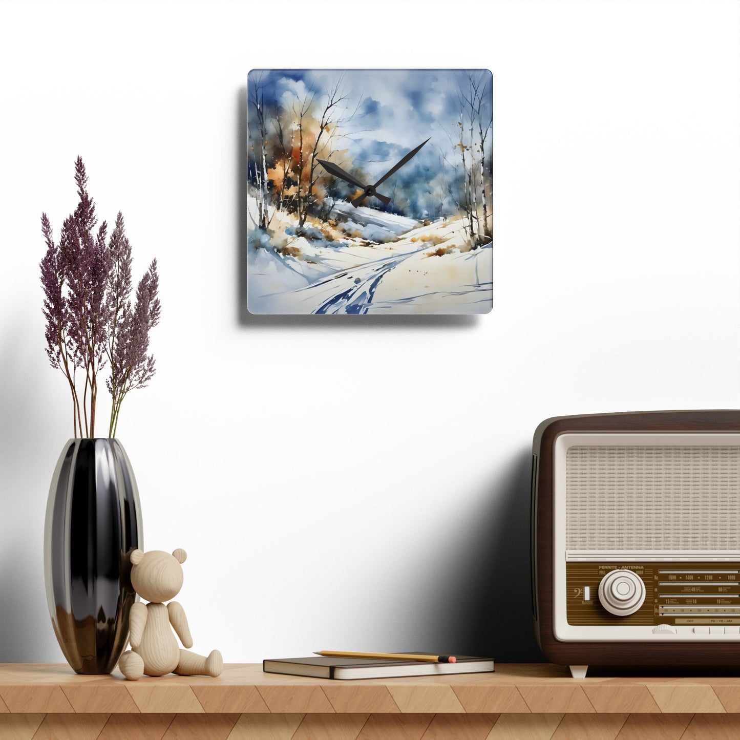 Acrylic Wall Clock Winter Scene Art - Fairyhill Studio