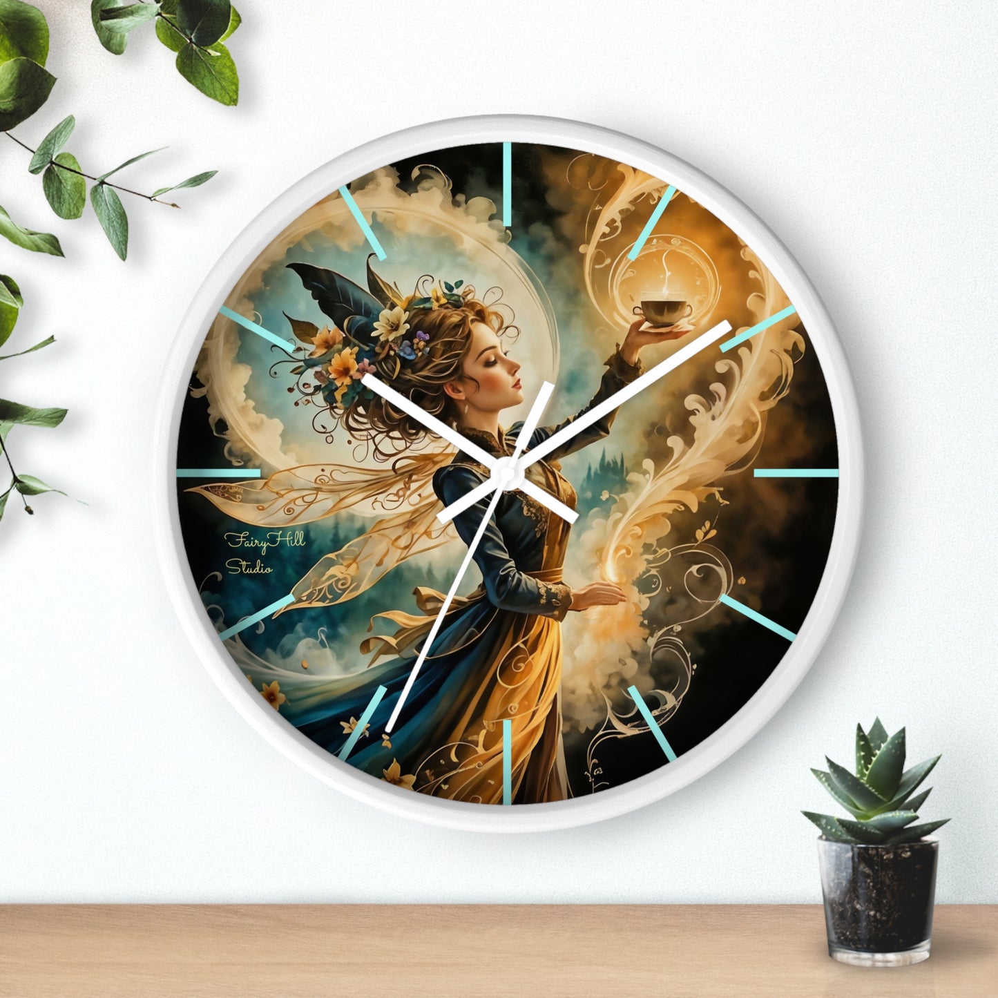 Fairy Coffee Wall Clock / Artistic Fairy Wall Clock, Fantasy Home Decor, Unique Gift for Her, Enchanted Timepiece, Decorative Clock for Living Room