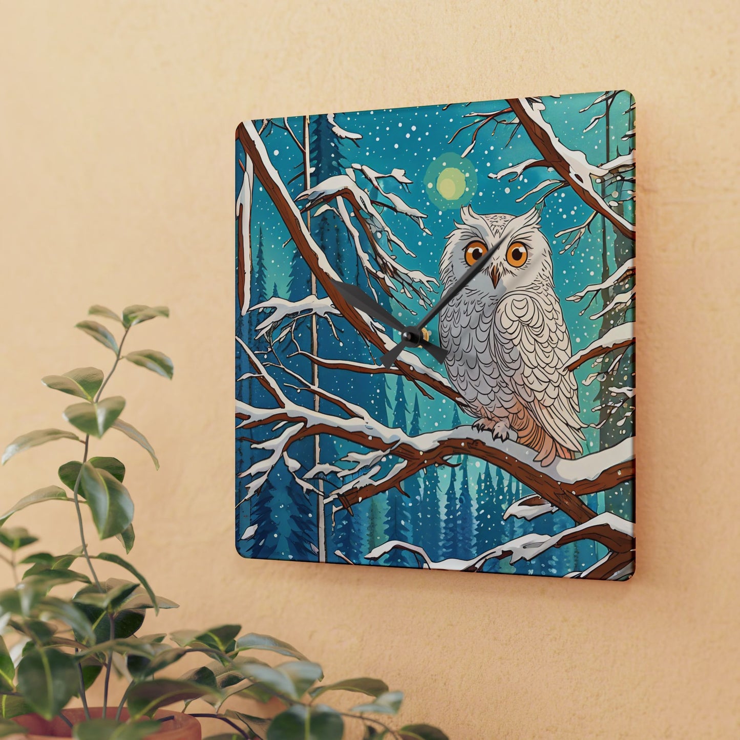 Wall Clock - Winter Snow Owl Design