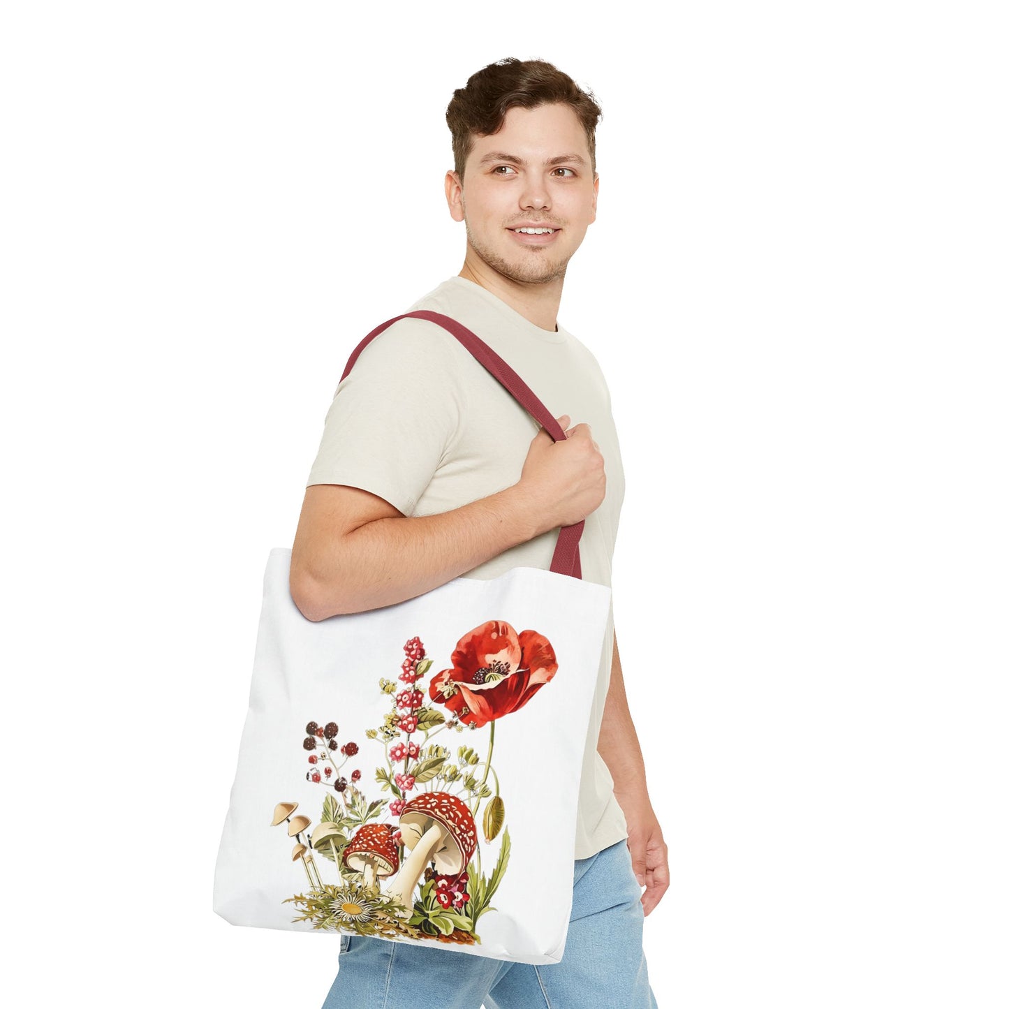 Tote Bag - Red Poppies and Amanita Muscaria Mushrooms Art Print