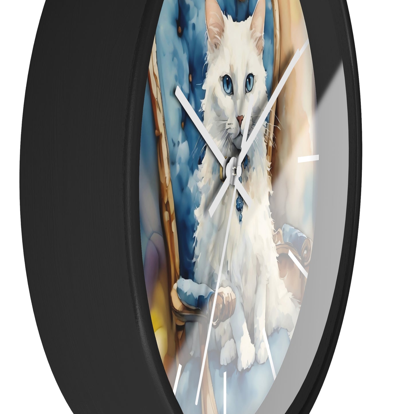Fairy Hill Studio" White cat "  Wall Clock