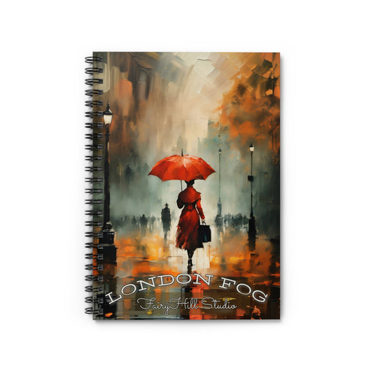Spiral Notebook - London Fog Art Woman with Umbrella Walking in Rain
