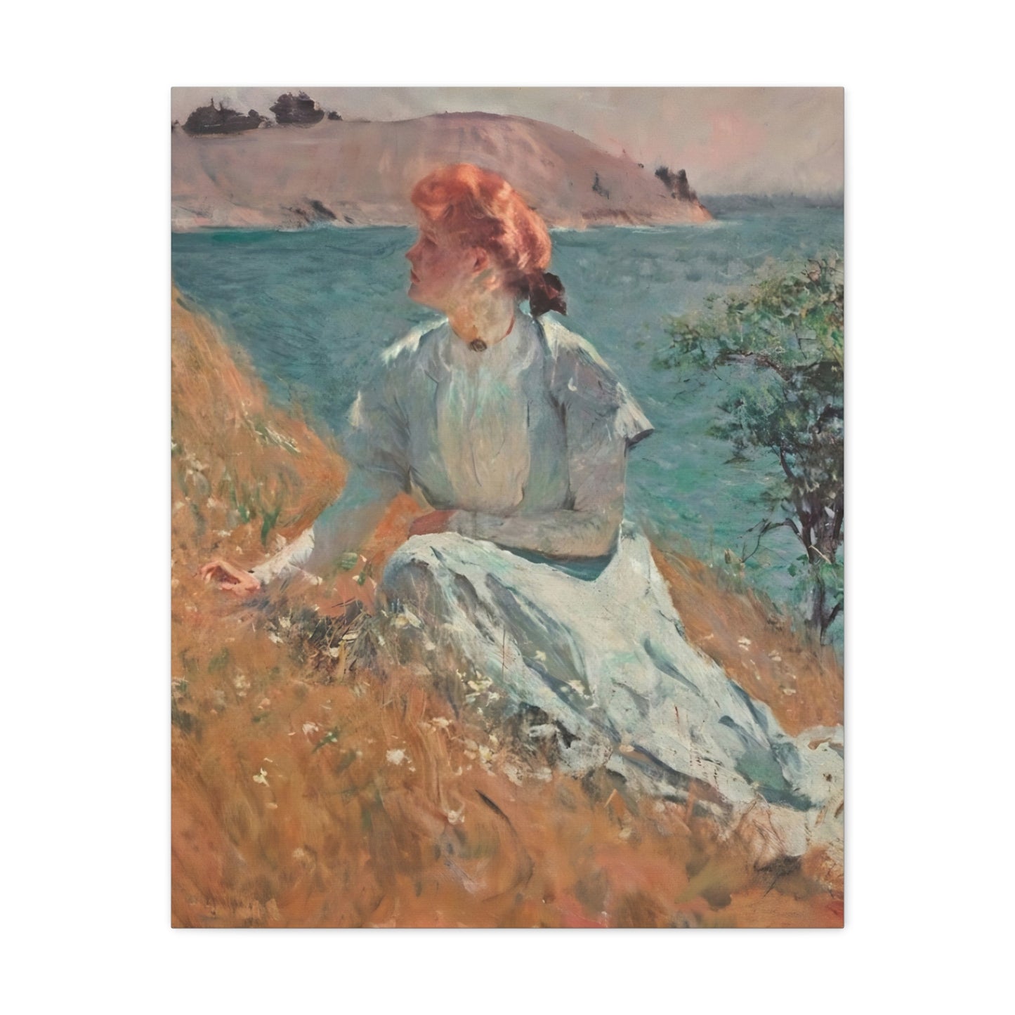 Canvas Art - Monet Style Floral Serenity with Elegant Woman and Flower Basket, Stretched Matte 1 25"