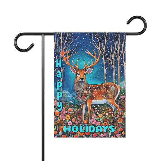 Garden Banner Deer Flag with vibrant colors and Happy Holidays Winter Yard Decor