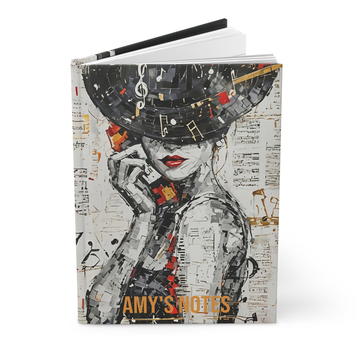 Hardcover Abstract woman with red Phone Art Journal hard Cover ,Notebook gift art Matte