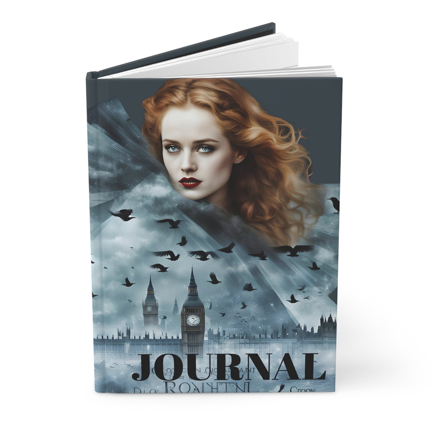 Hardcover Journal London City Skyline at Night Red Head Fashion Model Gift