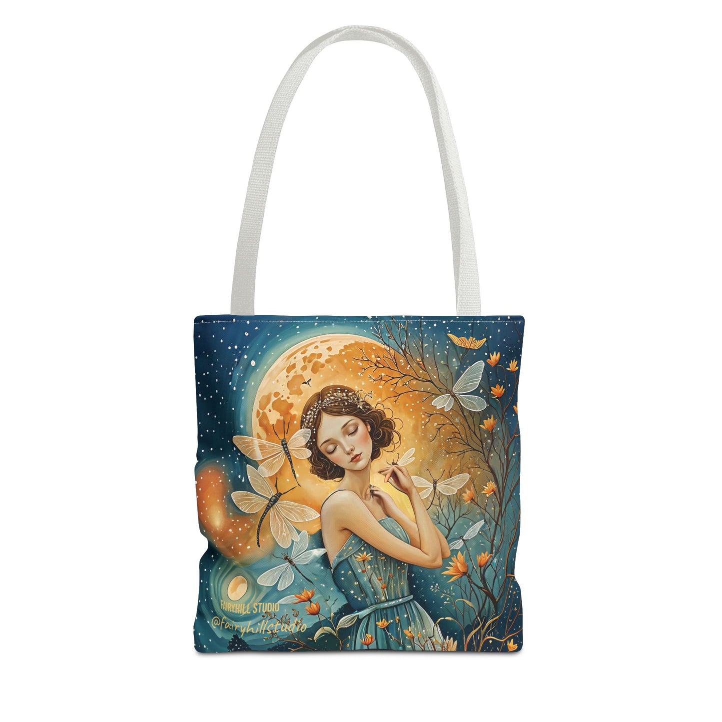 Art-inspired Tote Bag with Girl and Butterflies Design - Fairy Hill Studio