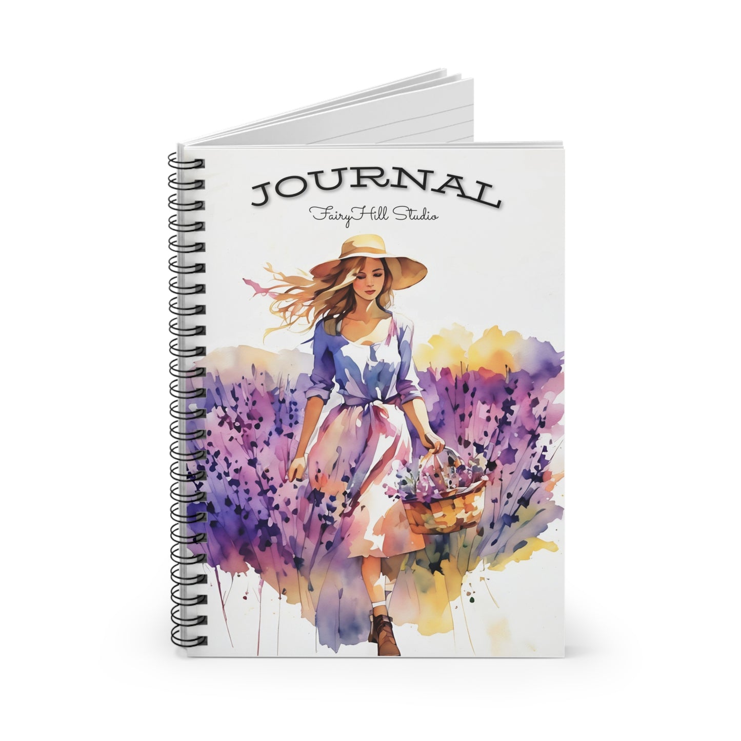 Spiral Notebook/Girl with the lavender basket Journal /FairyHill Studio Journal Ruled Line Journal