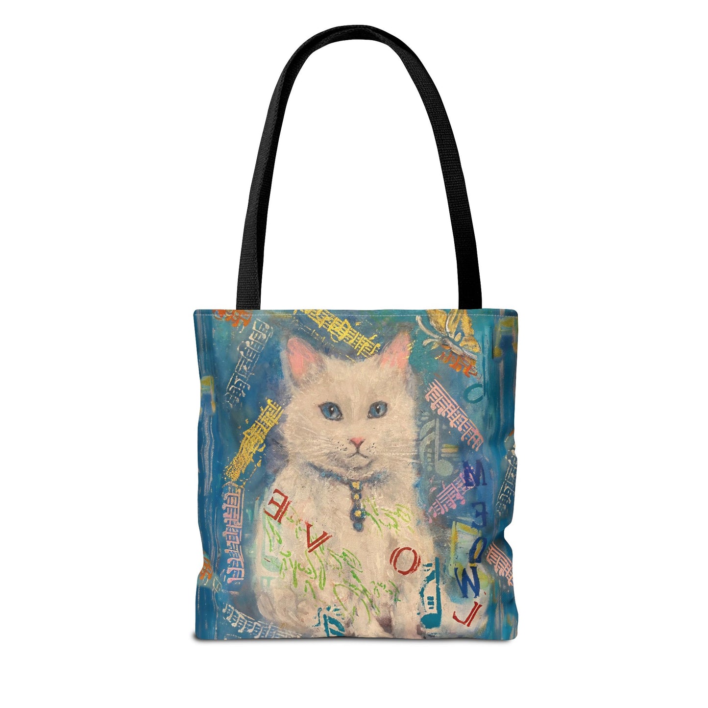 Tote Bag White Cat Good Vibes Only Wall Clock Art