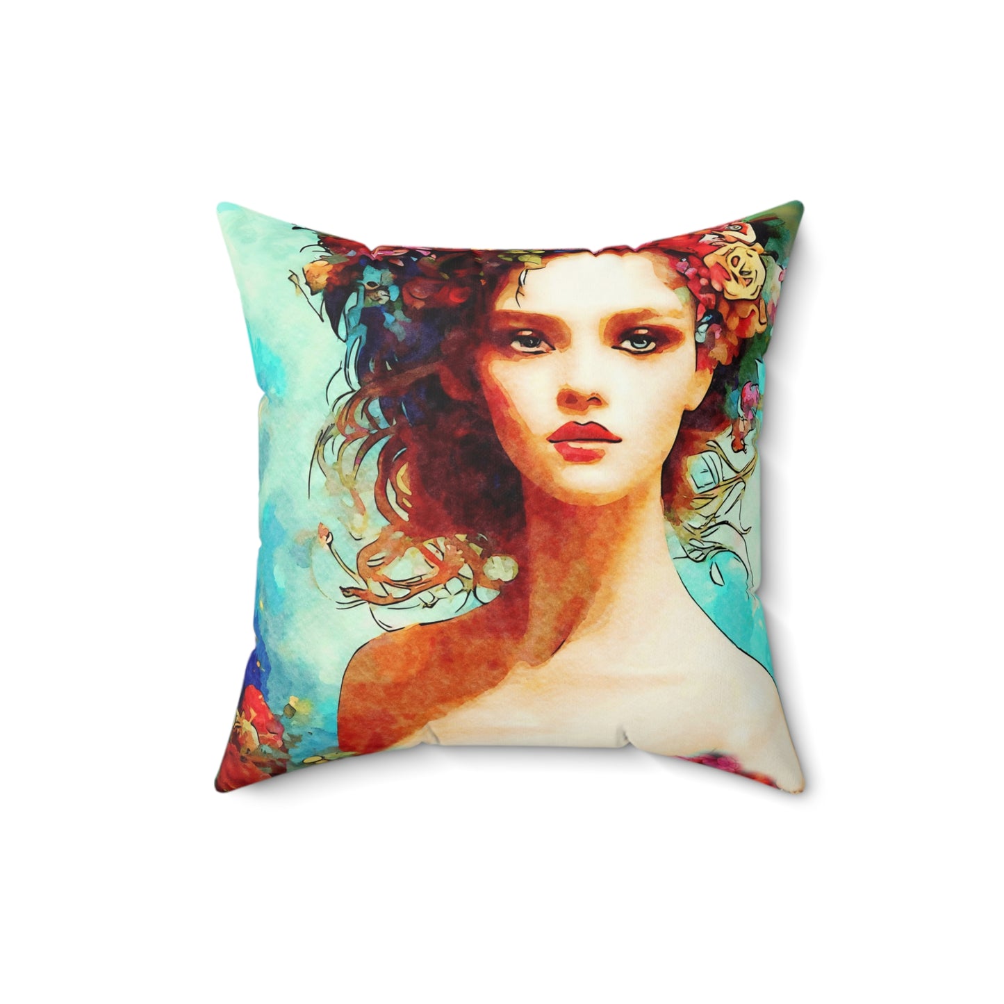 Pillow Cover - Summer Vibes Art with Beautiful Girl on Aqua Background by Fairyhill Studio