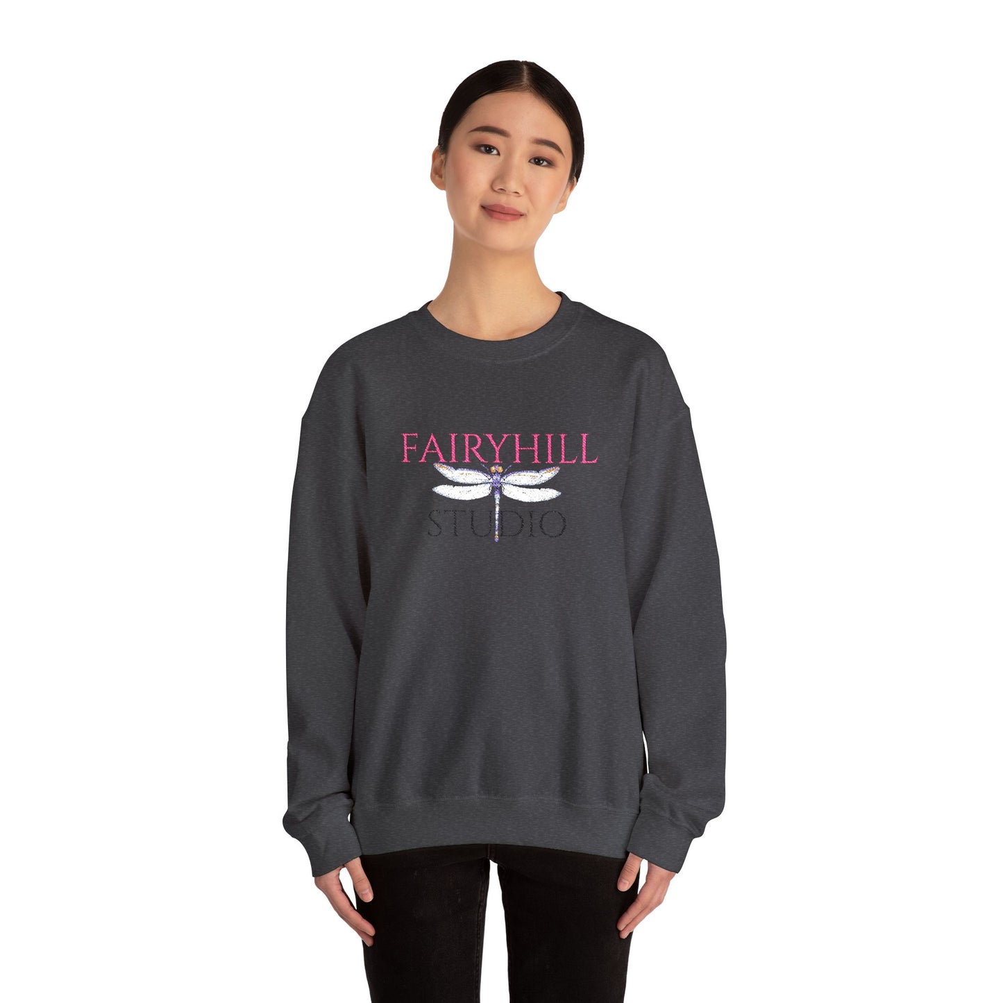 Fairyhill Studio Crewneck Sweatshirt — White Graphic Logo Pullover