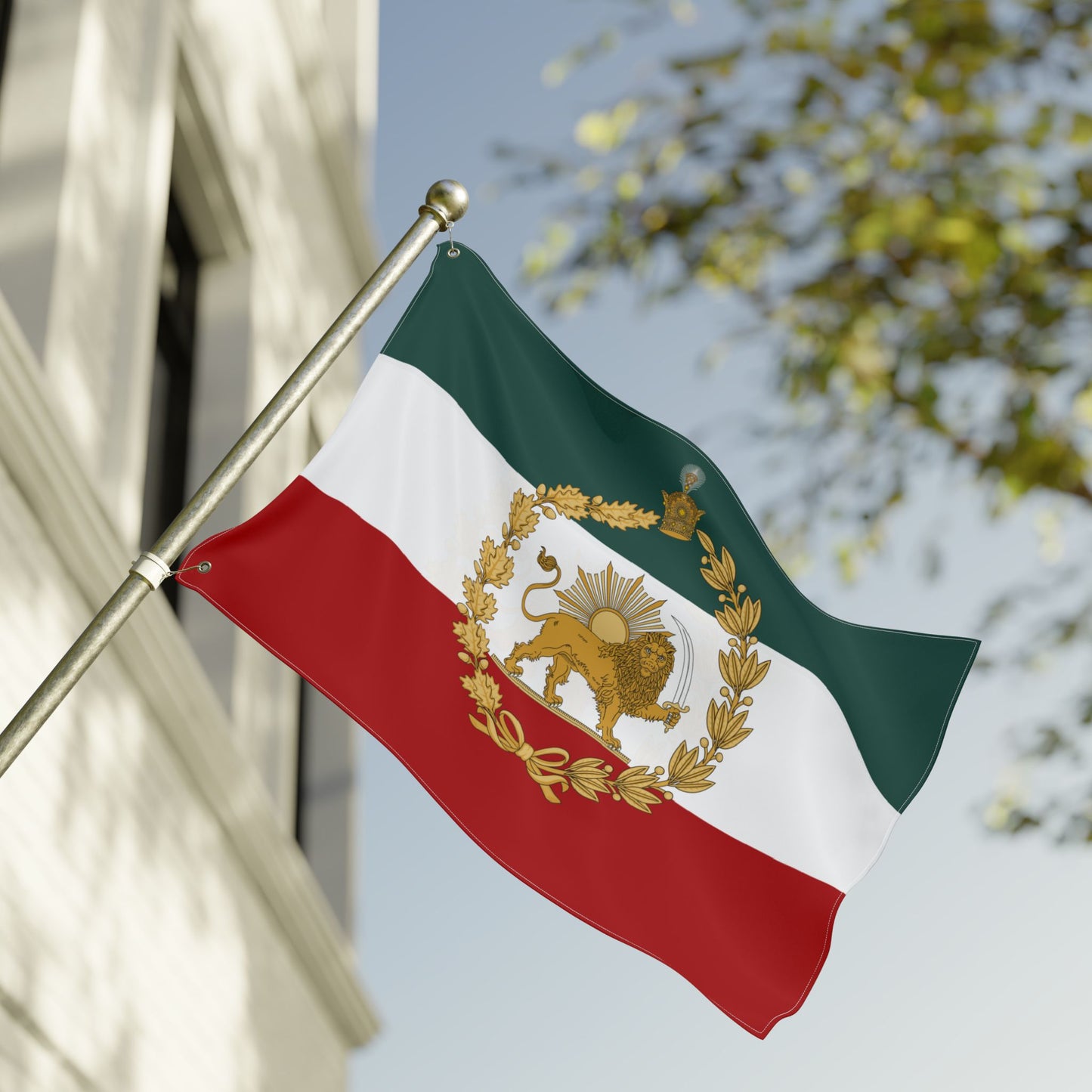 Imperial Iran Lion & Sun Flag with Pahlavi Crown and Golden Wreath (3x5 ft Double-Sided)