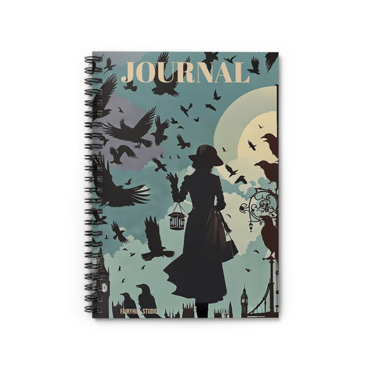 Spiral Notebook - Lady with Crows in London Alfred Hitchcock Movie Theme