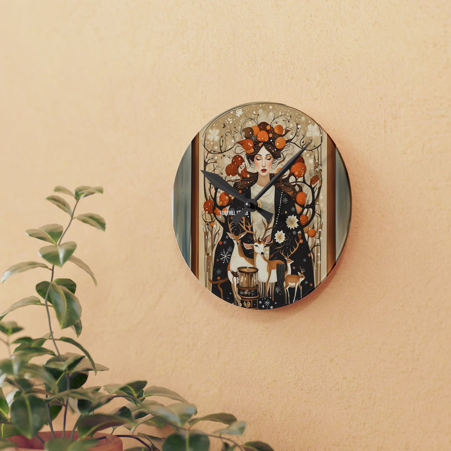 Acrylic Wall Clock -Welcoming Fall with Deers