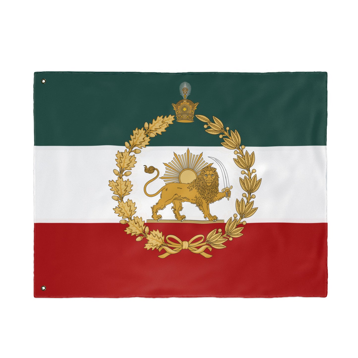 Imperial Iran Lion & Sun Flag with Pahlavi Crown and Golden Wreath (3x5 ft Double-Sided)