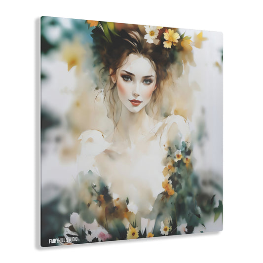 Art Acrylic Prints Beautiful girl in flowers water color art