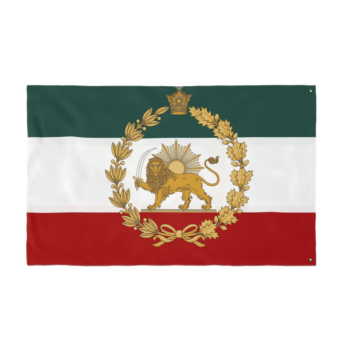 Imperial Iran Lion & Sun Flag with Pahlavi Crown and Golden Wreath (3x5 ft Double-Sided)