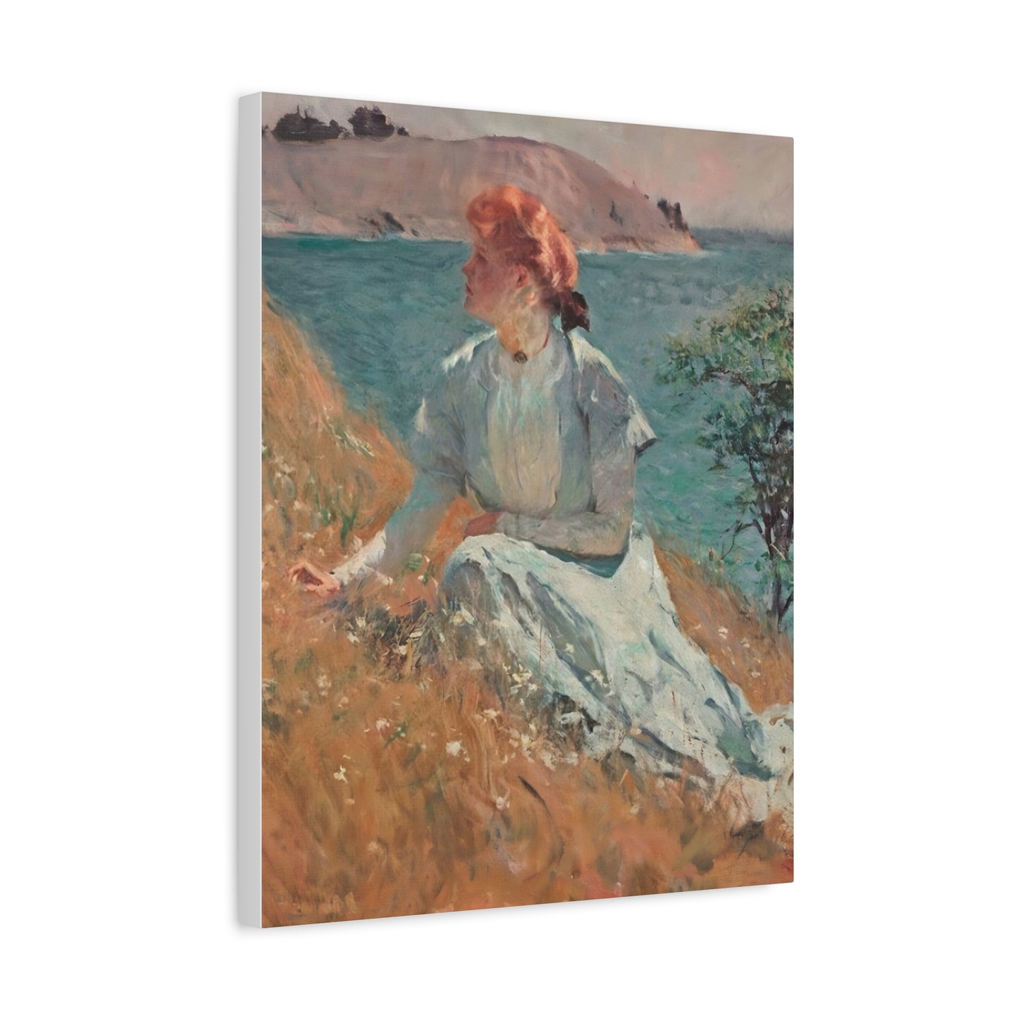 Canvas Art - Monet Style Floral Serenity with Elegant Woman and Flower Basket, Stretched Matte 1 25"