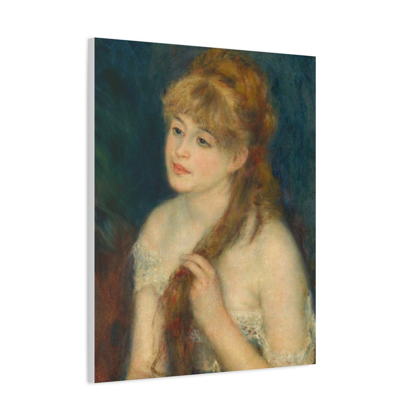 Canvas Art -   Young Woman Braiding Her Hair by Auguste Renoir, 1876 , Stretched Matte 1 25"