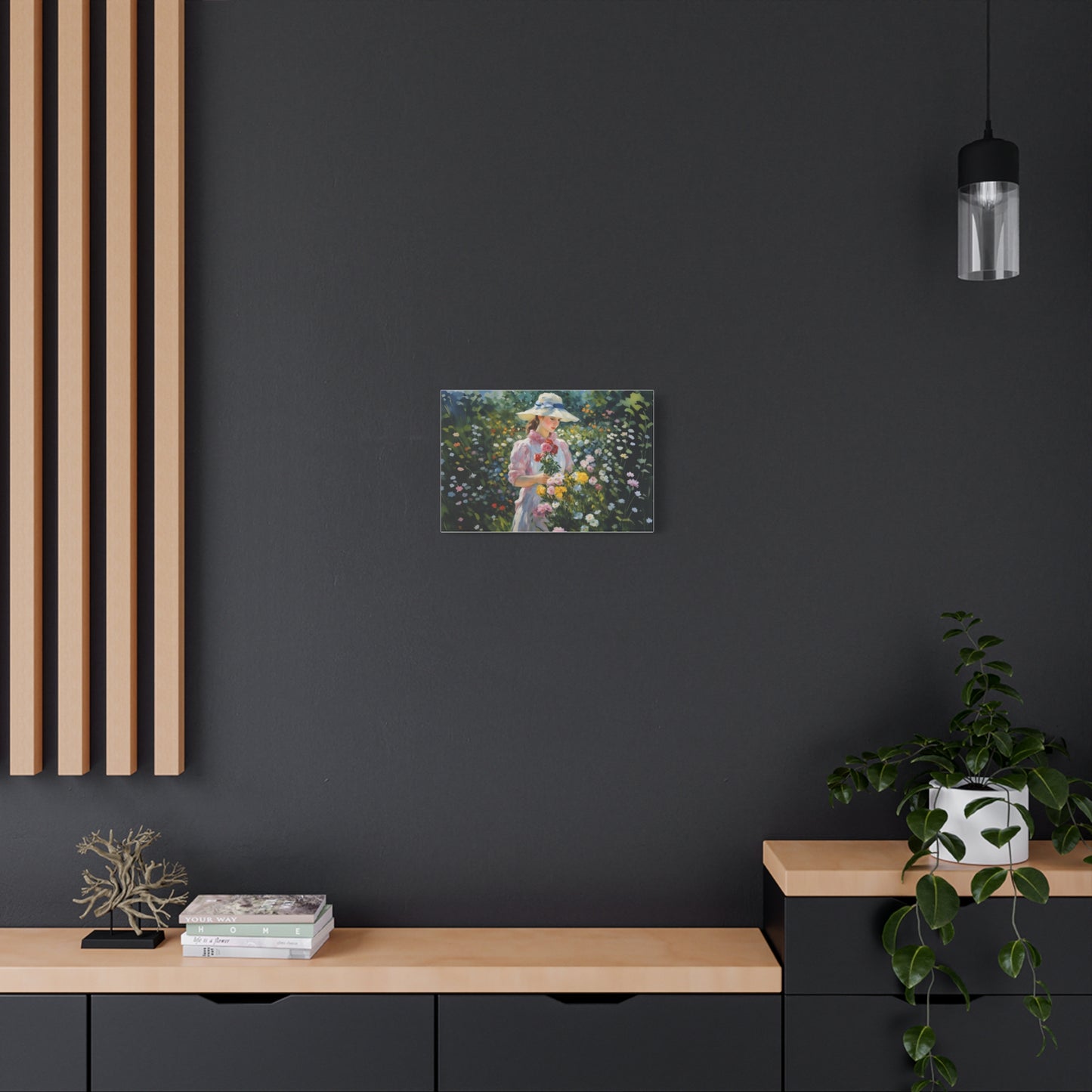 Canvas Art - Monet Style Floral Serenity with Elegant Woman and Flower Basket, Stretched Matte 1 25"