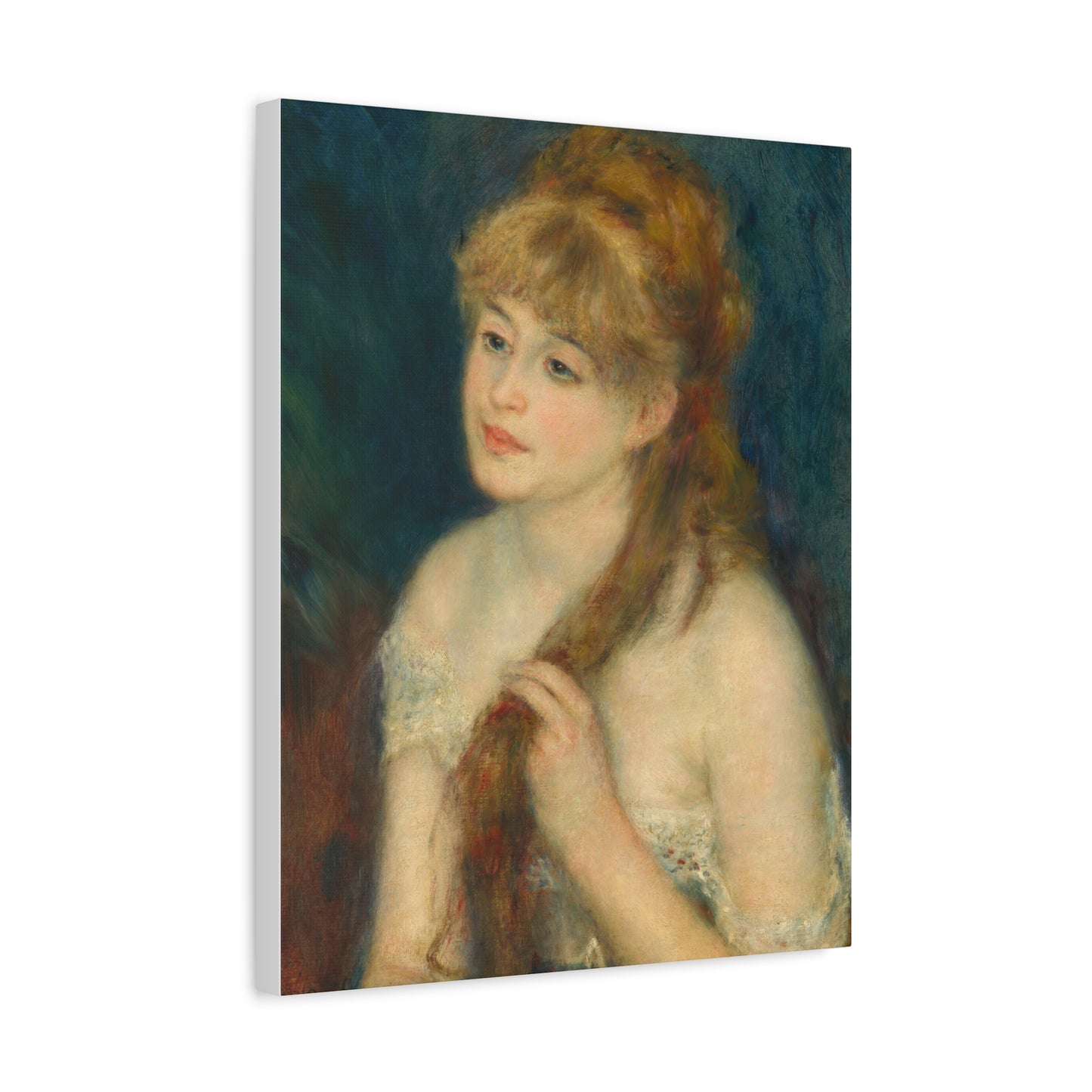 Canvas Art -   Young Woman Braiding Her Hair by Auguste Renoir, 1876 , Stretched Matte 1 25"