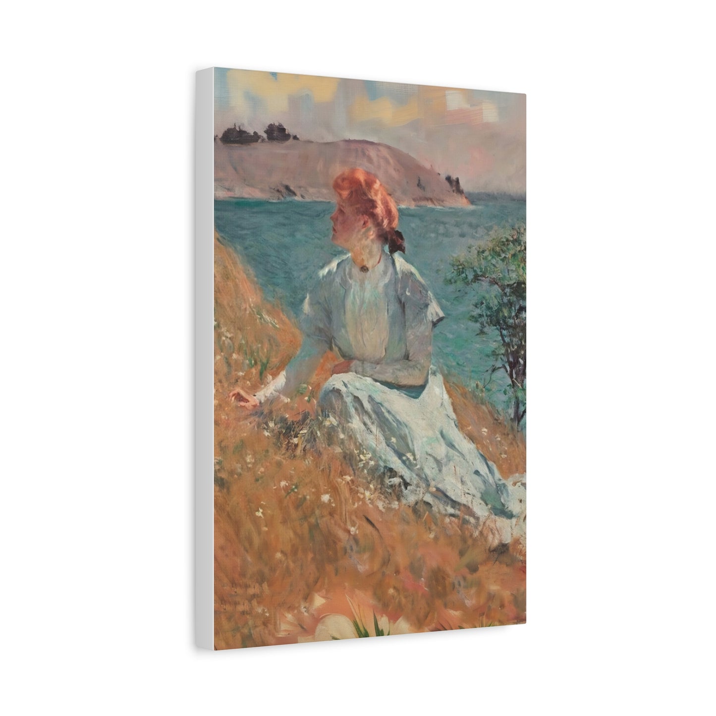 Canvas Art - Monet Style Floral Serenity with Elegant Woman and Flower Basket, Stretched Matte 1 25"