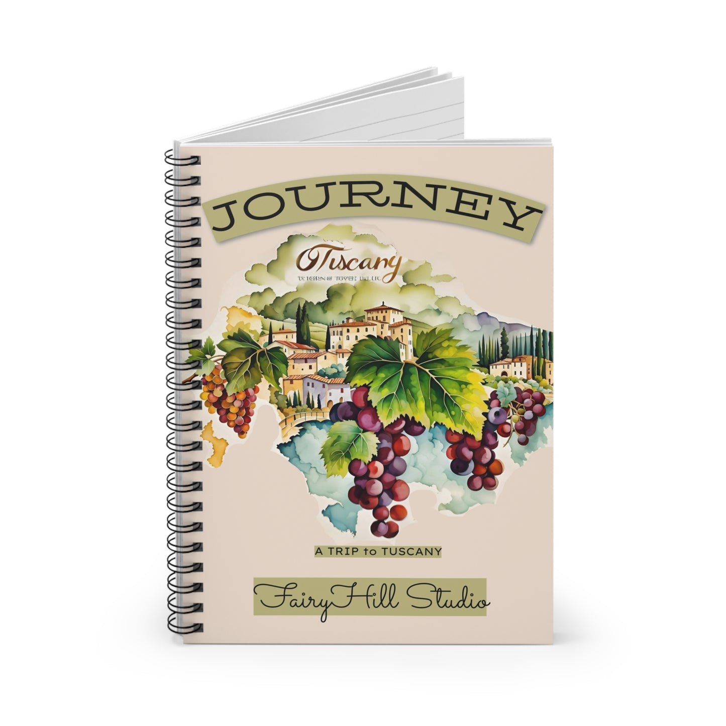 Travel Journey Notebook - Tuscany Grapes Watercolor Art by FairyHill Studio
