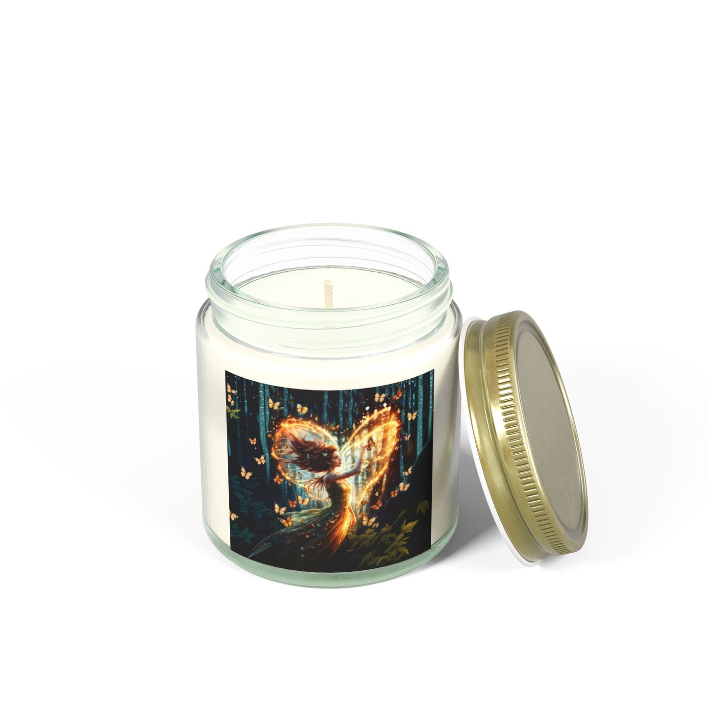 Scented Candle - Garden Fairy with butterflies - Coconut Apricot Wax (4oz, 9oz)