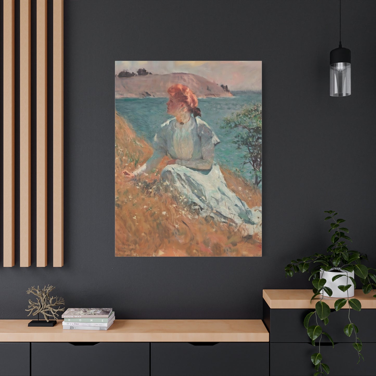 Canvas Art - Monet Style Floral Serenity with Elegant Woman and Flower Basket, Stretched Matte 1 25"