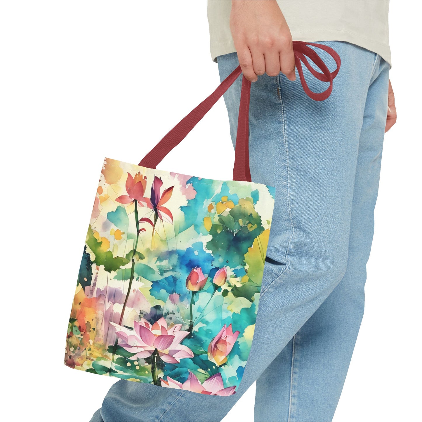 Tote Bag  with lotus flower art(AOP)