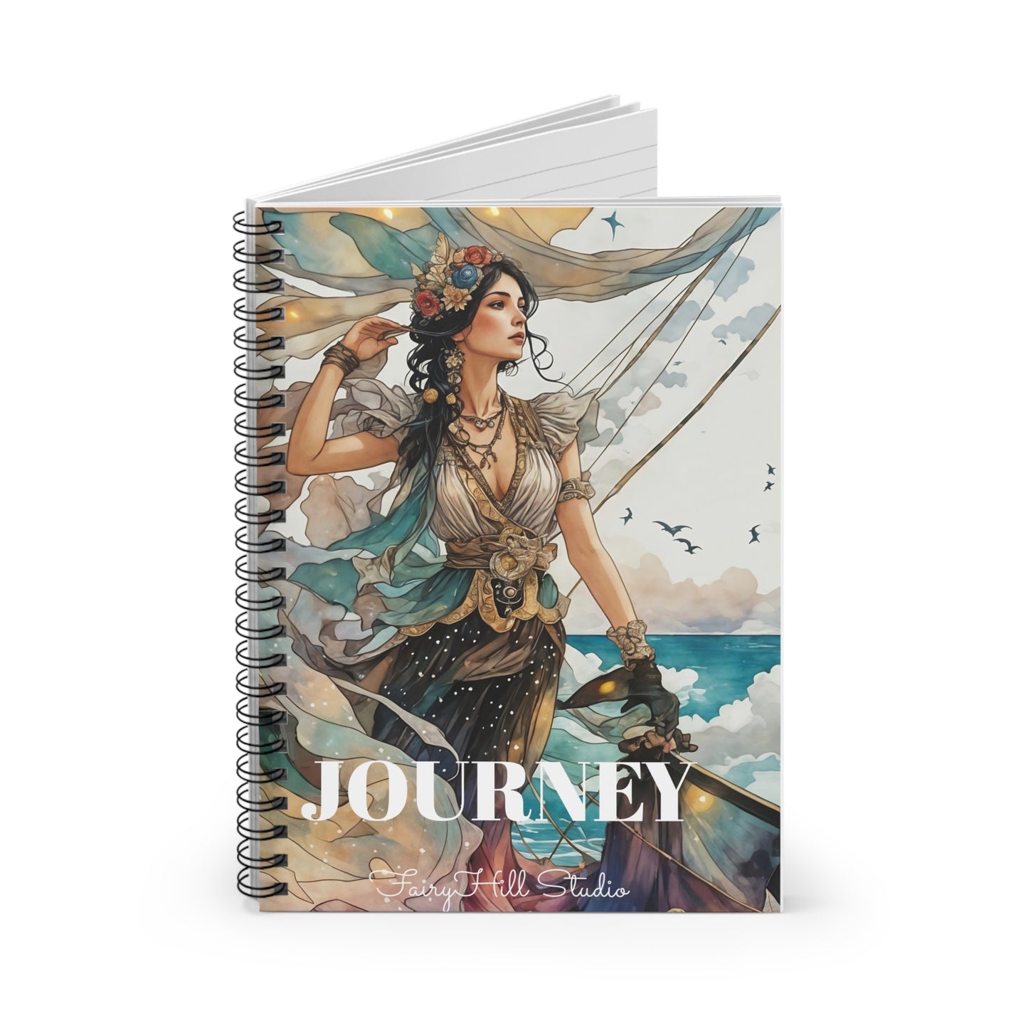Spiral Notebook - Pirate Wench Sea Journey Watercolor Art Ruled Line