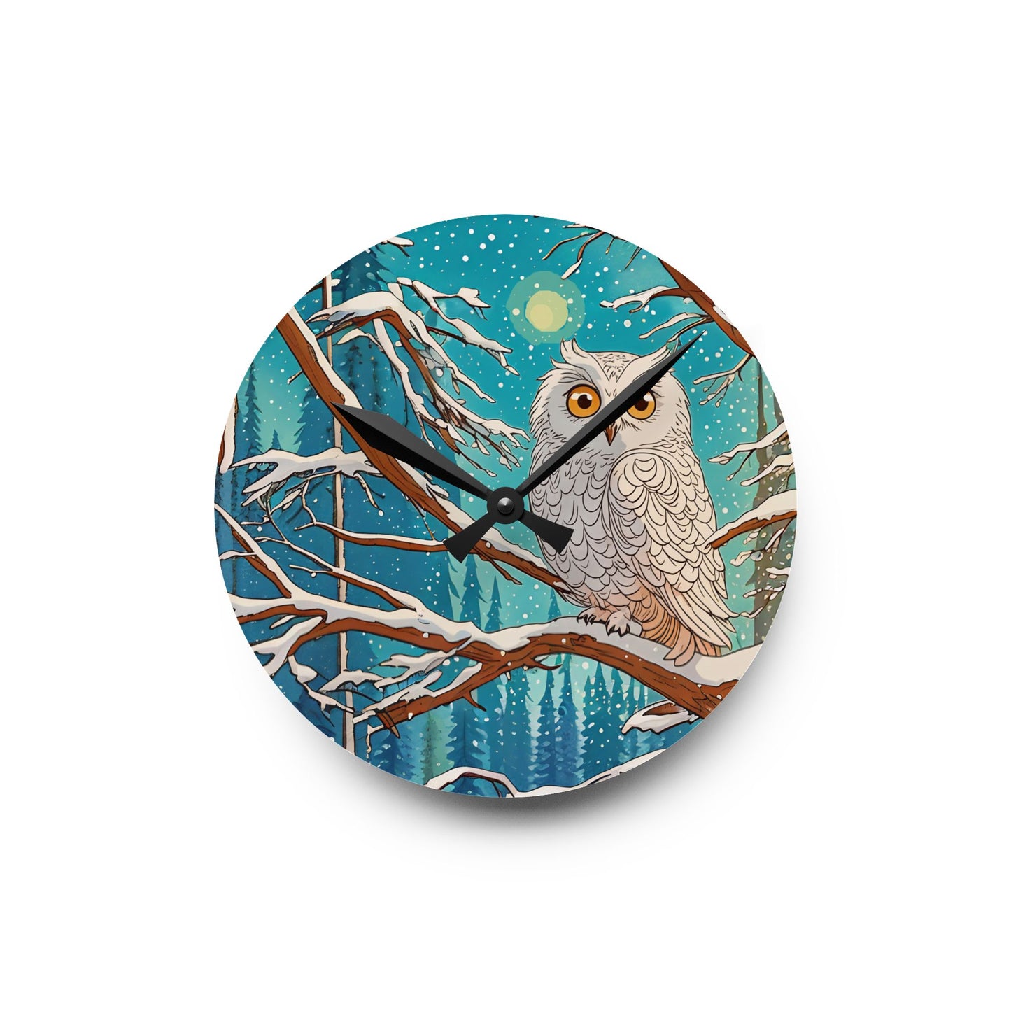Wall Clock - Winter Snow Owl Design