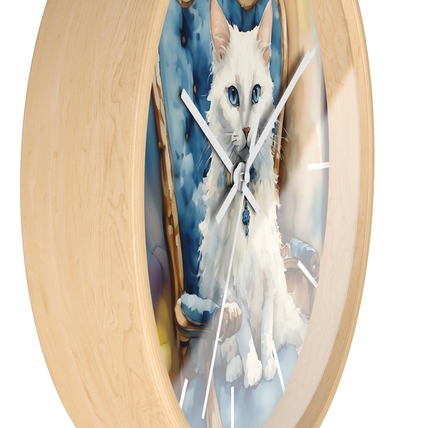 Wall Clock - White Cat with Blue Eyes Art by Fairy Hill Studio