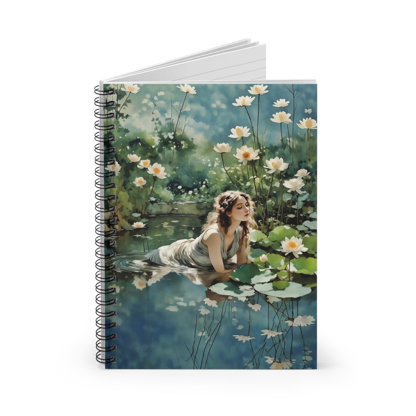 Journal Notebook - A Lovely Girl in Lotus Flower Lake Travel Journey Art by FairyHill Studio