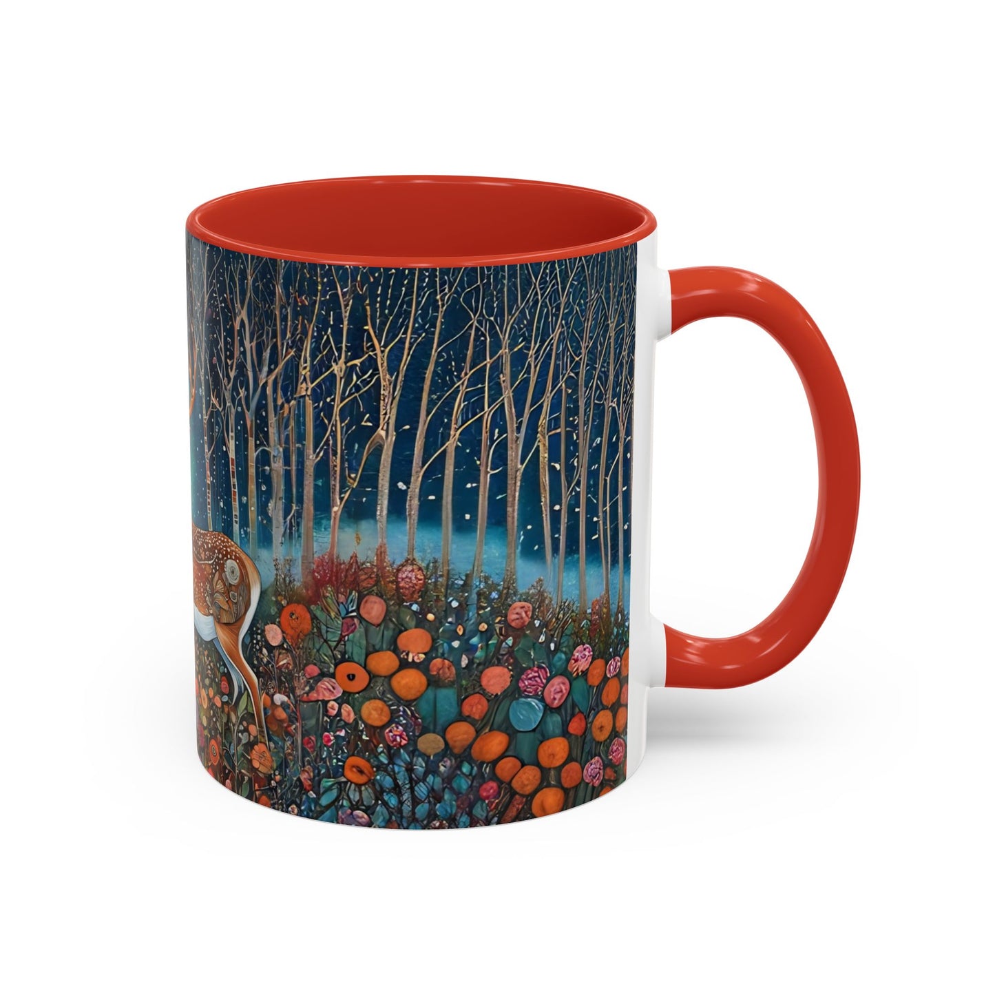 Mug - Boho Winter Deer in Snow Red Coffee Mug for the Holidays