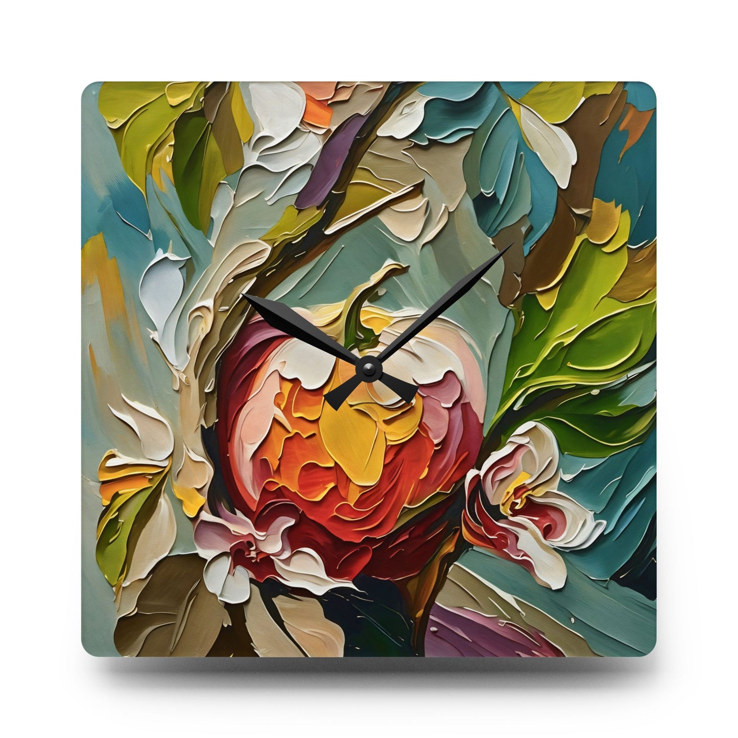 Wall Clock - Apple and Apple Flowers Impasto Art by Fairyhill Studio