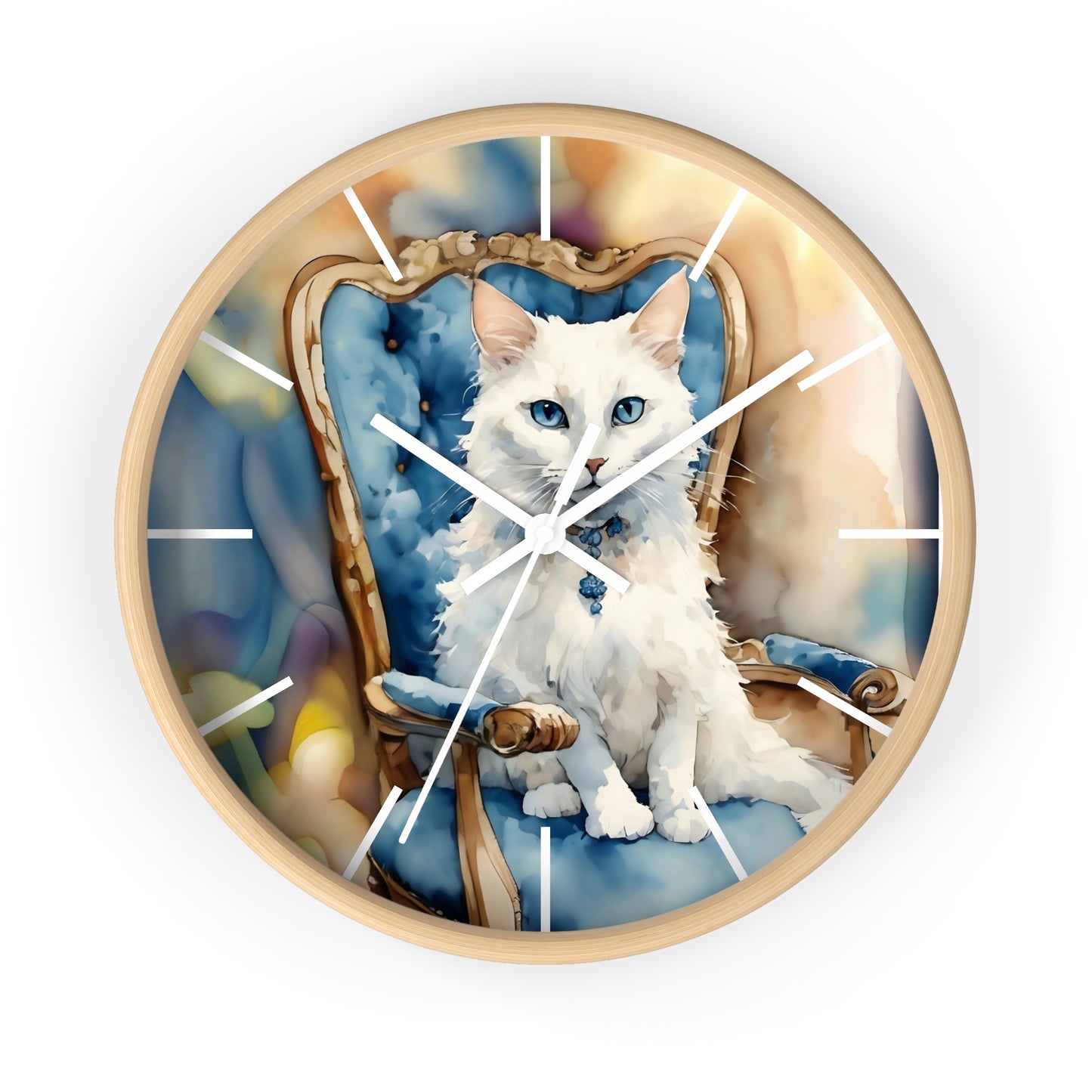 Fairy Hill Studio" White cat "  Wall Clock