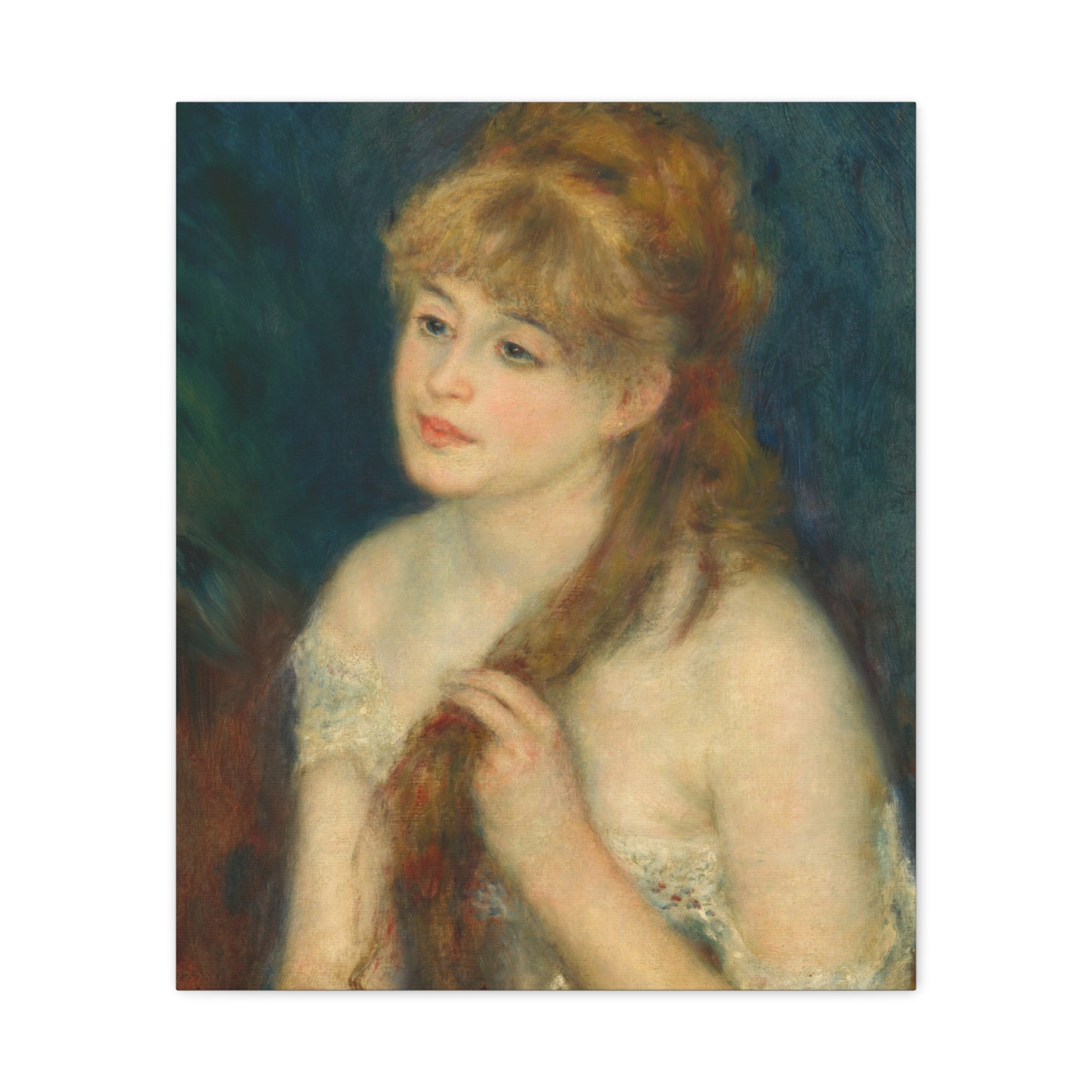 Canvas Art -   Young Woman Braiding Her Hair by Auguste Renoir, 1876 , Stretched Matte 1 25"