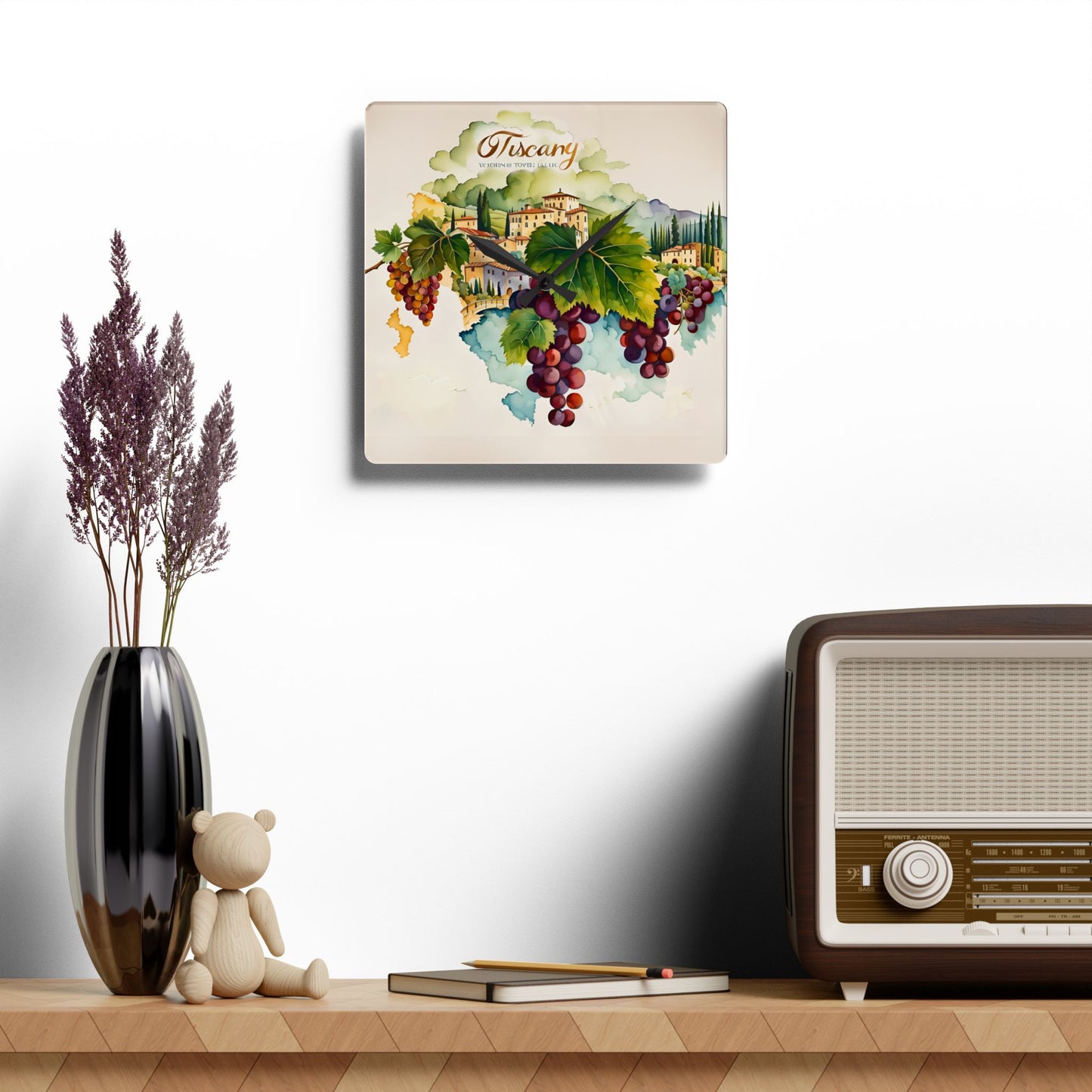 Grapes Watercolor Acrylic Wall Clock