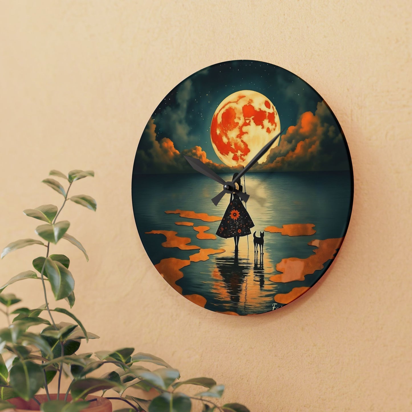 Girl with a fullmoon balloon   Wall clock  Gift   Acrylic Wall Clock