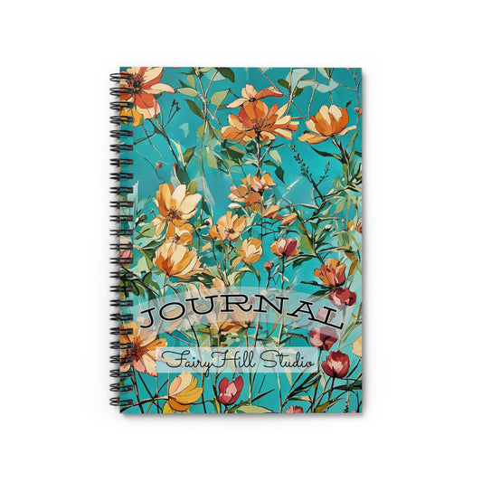 Spiral Notebook - Floral Orange Peach Design, Ruled Line