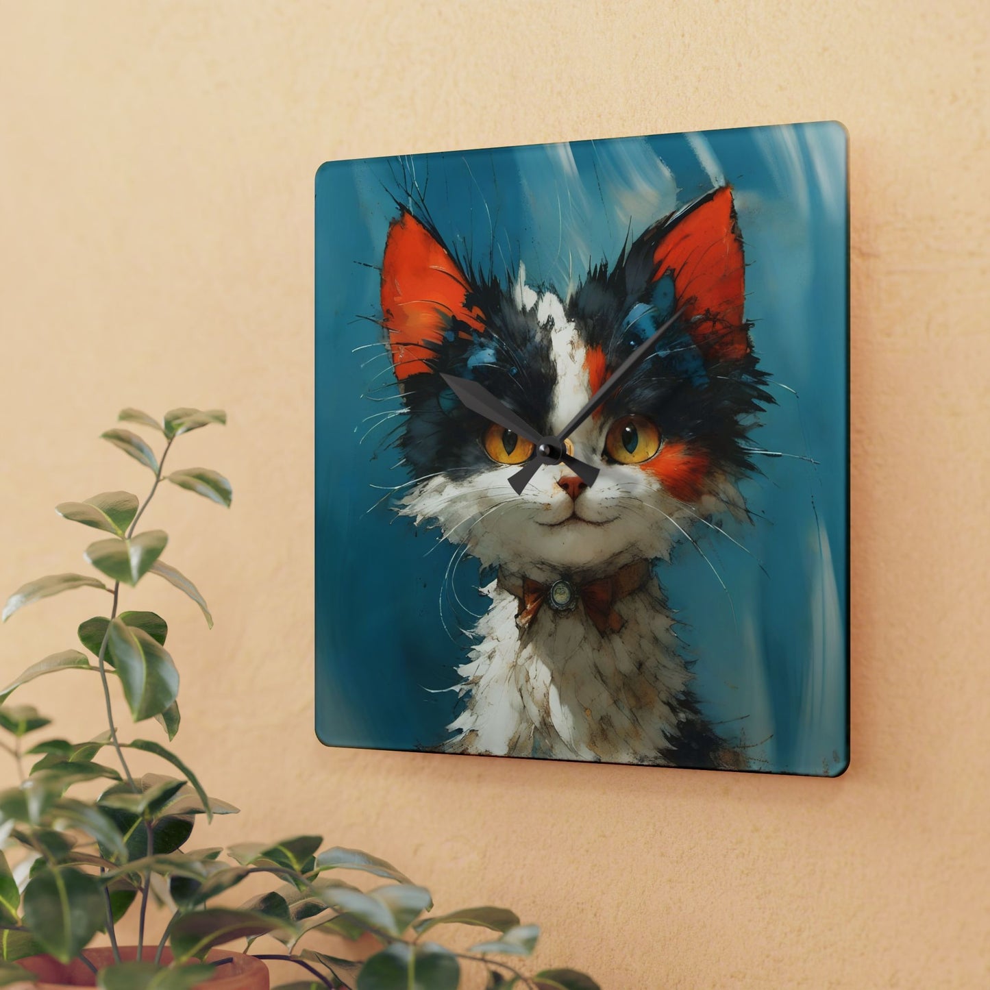 Cat Wall Clock - Fairy Hill Studio Cute Cat Artwork