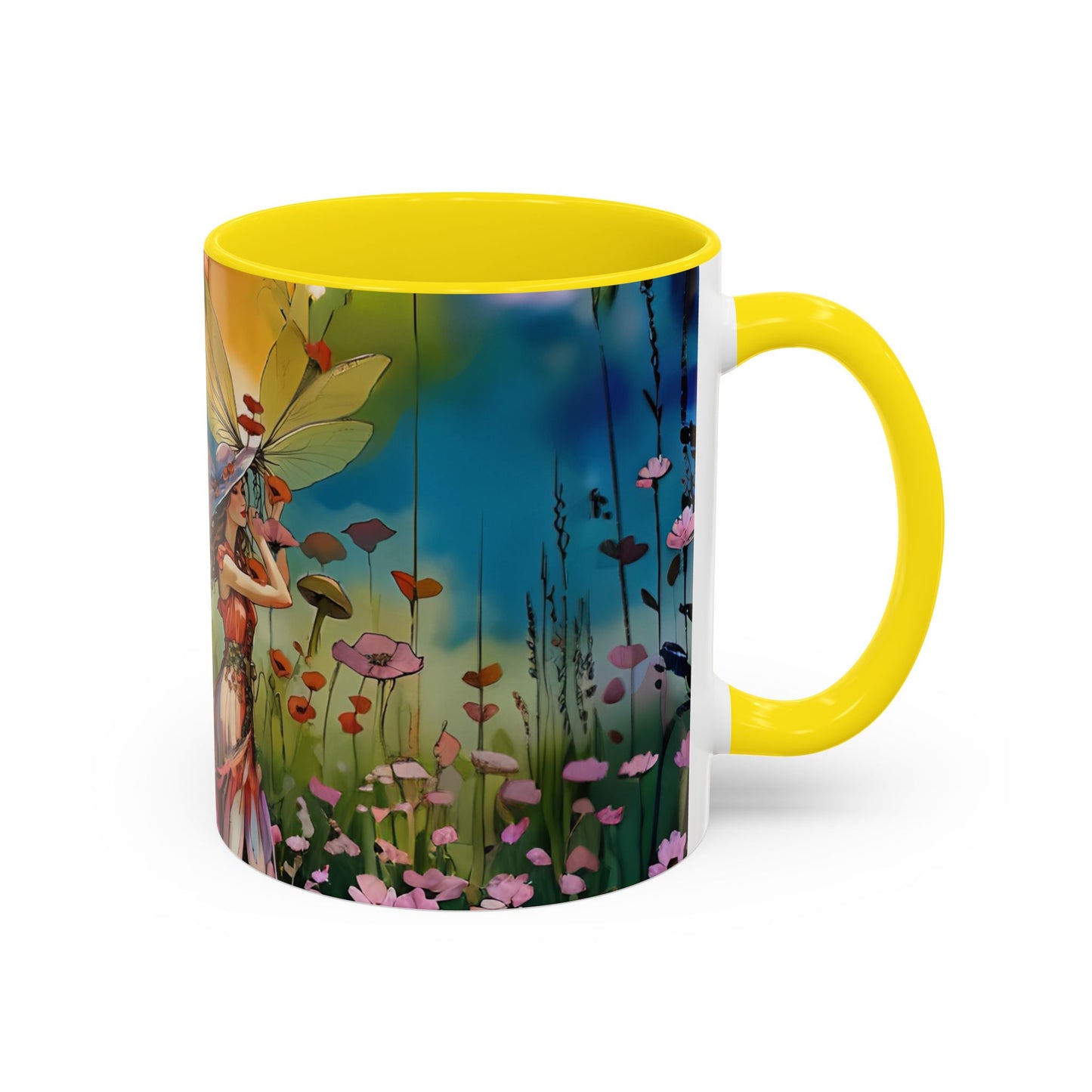 Mug Romantic girl in summer Hat gathering flowers
