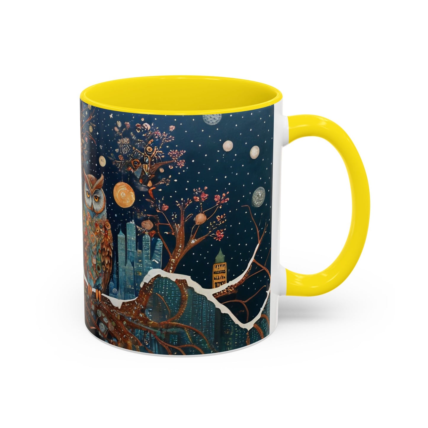 Accent Boho Style Night Owl Mug on a Snowy New York Night Coffee Mug (11, 15oz)