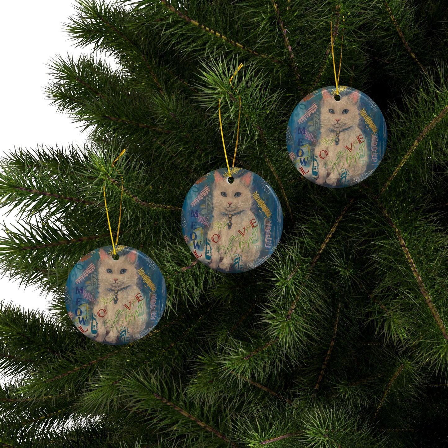 Ceramic Ornaments, Snowy Cat, 2-Side Print