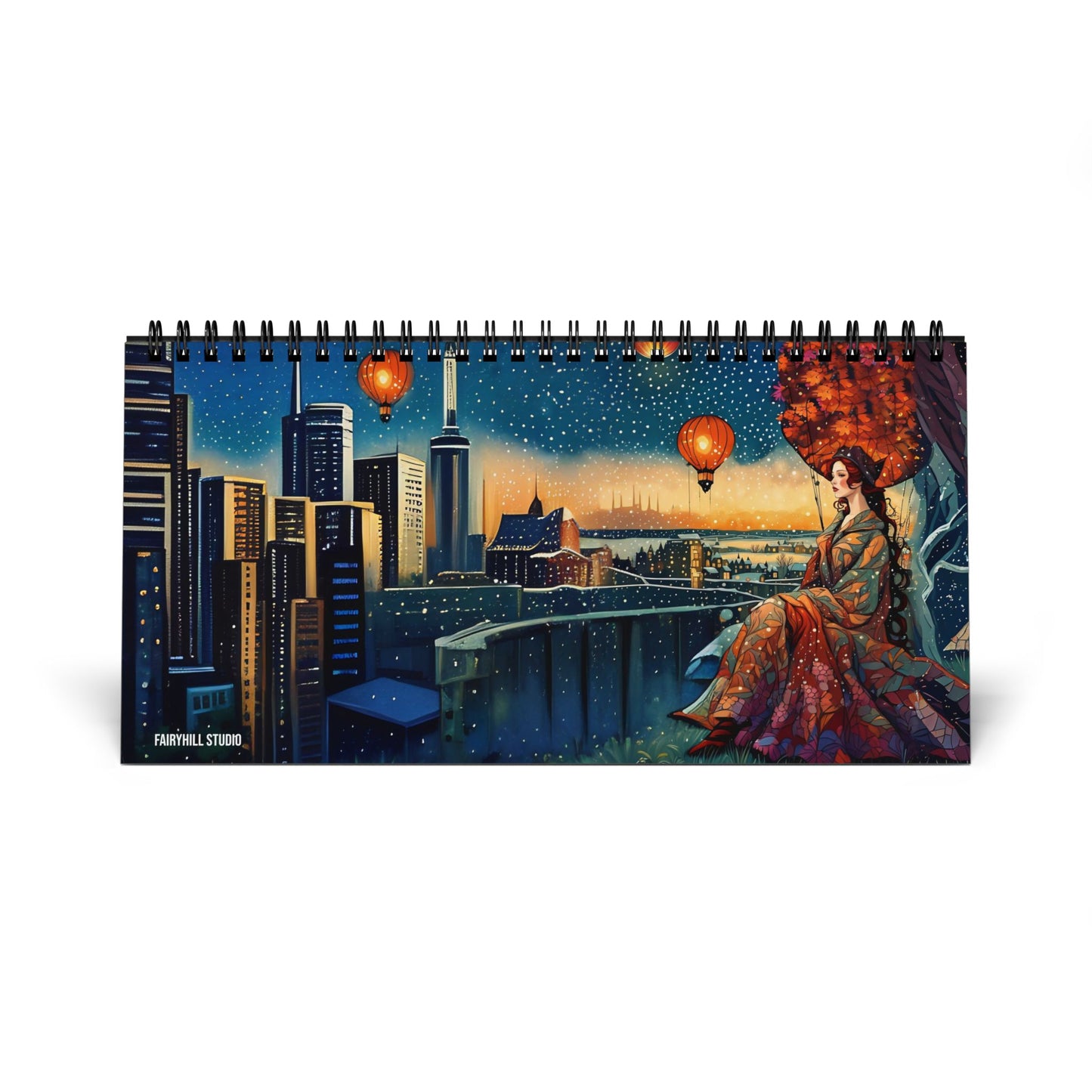 Desktop Calendar (2025) - Colorful Woman and Hot Air Balloons