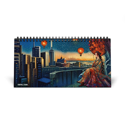 Desktop Calendar (2025) - Colorful Woman and Hot Air Balloons